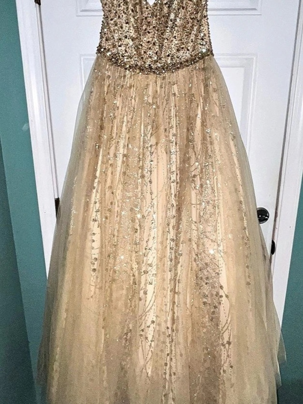 Rachel Allan 417 Crystal Embellished Ballgown in Gold Like New-Size 12 Worn one